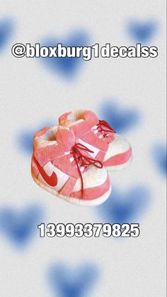 a pair of pink and white baby shoes on top of each other with the words bloxburg decals above them