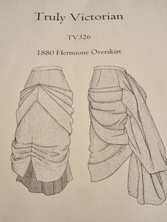 Truly Victorian TV326 Pattern -- Hermione Overskirt 1880 This pattern was drafted based on a tailoring method that was used in the 1870's. Pattern is multi-sized, containing patterns with waist measurements from 20-40, and hip measurements from 29.5-50.  Pattern is new and uncut. Smoke free, pet free MADE IN THE USA Overskirt Pattern, Truly Victorian, Hermione, Made In The Usa, Pet, Pattern