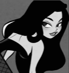 an animated image of a woman with long hair and black dress holding a guitar in her right hand