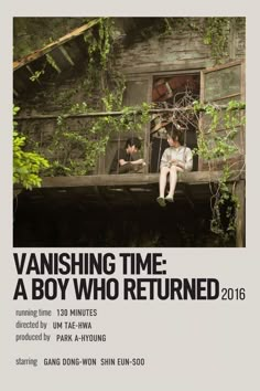 the poster for vanishing time, a boy who returned 2016 is shown in black and white