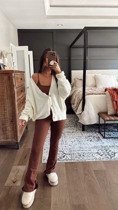 Fall And Winter Mom Outfits, Cozy Chic Fall Outfits, Cute Cozy Lounge Outfits, Casual Off The Shoulder Top Outfits, Fall Winter Mom Outfits, Fall Mom Outfits Casual, Lazy Thanksgiving Outfit, Matching Set Outfit Fall, Boujee Mom Outfits