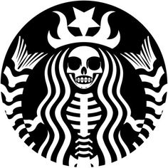 a starbucks logo with a skeleton in the middle