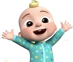 a cartoon baby is standing with his hands in the air