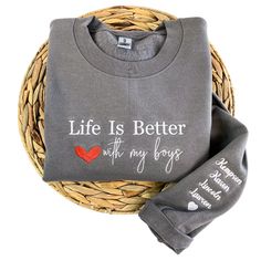 Life is Better With My Boys Sweatshirt Mothers Of Boys, Mom Crewneck, Mom Of Boys, Mama Hoodie, Mom Sweater, Embroidered Gifts, Love And Pride, Mom Life Shirt, Personalized Gifts For Mom