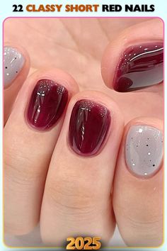 Bold maroon tones with specks of glitter bring a festive yet classy style to short red nails. This design is perfect for celebrations or adding sparkle to your everyday look. Red Nail Ideas, Short Red Nails, Manicure Inspiration, Red Nail, Classy Style, Red Nails, Fashion Classy, Nail Ideas, Everyday Look