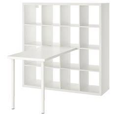 a white desk with shelves on each side