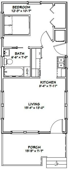 the floor plan for a two bedroom, one bathroom apartment with an attached living area