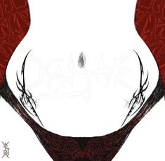 an artistic drawing of a woman's bra with black and red designs on it