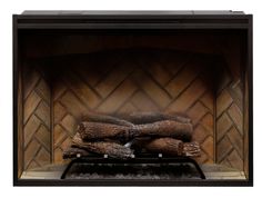 a fireplace with logs stacked on top of it