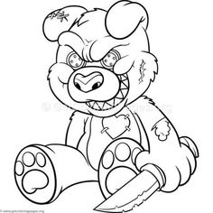 a black and white drawing of a teddy bear