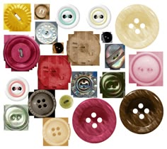 a collection of different colored buttons on a white background