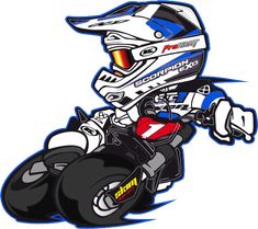 a drawing of a person on a motorcycle with helmet and goggles in the air