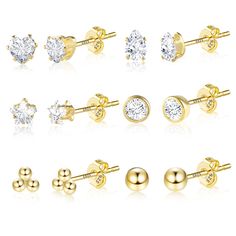 PRICES MAY VARY. 【14K Small Gold Earrings for Women】You will get 6 pairs 14k gold plated small stud earrings, including 1pair 4mm gold ball stud earrings, 1pair 6.9mm flower stud earrings, 1pair 4mm triple ball stud earrings, 1pair 5.5mm heart cz stud earrings, 1pair 6.4mm butterfly stud earrings, 1pair 6mm hexagon cz stud earrings. 【Small Diamond Stud Earrings】 Our stud earrings set provides 6 different styles to meet your various dressing needs perfectly. Our small sparkling diamond stud earri Small Diamond Stud Earrings, Small Gold Earrings, Earrings Multiple, Butterfly Stud Earrings, Small Stud Earrings, Synthetic Diamond, Gold Earrings For Women, Butterfly Earrings Stud, Tiny Studs