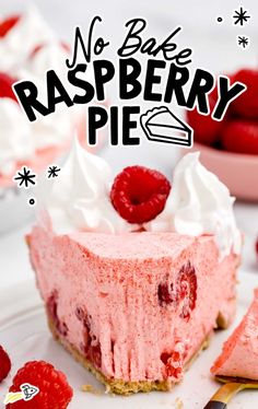 no bake raspberry pie on a white plate