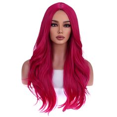 PRICES MAY VARY. Length: 70cm/28"(±5cm/2"). Premium Synthetic Hair: Crafted from high-quality synthetic fibers, this WTHCOS hot pink long curly wavy Wig offers a soft and smooth texture that closely mimics natural human hair. Stunning Hot Pink Design: The wig showcases a trendy hot pink color scheme, adding a vibrant and eye-catching visual appeal. It's perfect for everyday wear or cosplay events where you want to stand out. Heat Resistant and Styling Options: This wig is heat resistant, enabling you to use heat styling tools like curling irons or straighteners to create a variety of hairstyles according to your preferences. It offers styling versatility without compromising its quality. Wig Cap for Comfort and Protection: Each purchase includes a wig cap, providing convenience and ensurin Hot Pink Wig, Long Curly Wavy Hair, Middle Part Wig, Wig Middle Part, Curly Wavy Hair, Heat Styling, Pink Color Schemes, Curling Irons, Natural Human Hair