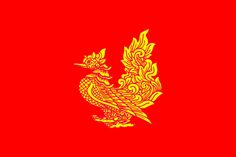 a red and yellow flag with a dragon on it