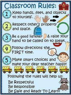 a classroom rules poster with different things to do