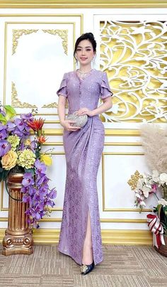 Dress Brokat Modern, Thai Silk Dresses, Kebaya Modern Dress, Filipiniana Dress