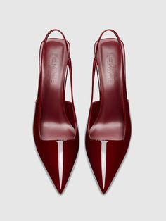 A modern interpretation of the elegant slingback silhouette, the G55 Slingback is characterized by its delicate lines and sleek kitten heel for maximum wearability. Vegan upper Vegan insole Vegan outsole Closed pointed toe Slingback strap Handmade Designed in LA Metal plated heel 2.1" (55mm) Burgundy Slingback Heels, Tiktok Clothes, Burgundy Aesthetic, Tropical Retreat, Work Fits, Closed Toe Heels, Burgundy Shoes, Slingback Heels, Grad Dresses