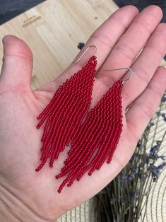 Matte Beaded Earrings Red/yellow/dark Red Seed Beaded Earrings - Etsy Ukraine Handmade Red Beaded Long Drop Earrings, Handmade Red Long Drop Beaded Earrings, Red Colorful Beads Dangle Earrings, Red Dangle Beaded Earrings With Colorful Beads, Red Colorful Beaded Dangle Earrings, Red Dangle Earrings With Tiny Beads, Red Drop Earrings With Tiny Beads, Handmade Red Beaded Earrings With Round Beads, Handmade Red Beaded Earrings