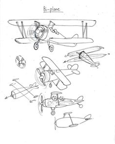 some drawings of airplanes are shown in black and white