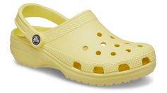 Slip into your favorite clog and enjoy a custom fit, water-friendly design and ventilated forefoot for breathability.  Crocs trade  Classic Details:    Ventilation ports add breathability and help water and debris drain away.  Water-friendly and buoyant  weighs only ounces.  Fully molded Croslite trade  material for signature Crocs comfort.  Heel strap offers a secure fit.  Odor-resistant, easy to clean, and quick to dry.  Lightweight, non-marking soles.  Fit style: Roomy � generous in length an Yellow Sandals, Crocs Classic Clogs, Most Comfortable Shoes, Friendly Design, Perfect Shoes, Fit Style, Strap Heels, Ballerinas, Custom Fit