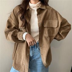 Clothing Outfits Casual, Women’s Work Style, Clothing Asethic Types, Collar Shirt Outfit Women, Corduroy Shirt Outfit Women, Corduroy Pattern, Corduroy Shirts, Ladies Tops, Oversized Coat