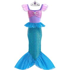 PRICES MAY VARY. One piece princess mermaid dress crafted from soft and stretchy polyester fibre that offers endless flexibility. Soft and comfortable for little girls to wear. Set Include: 1 set of one piece mermaid costume + 1 crown. Please select the size and color column to get more details. Bright and vivid gradient color one piece mermaid costume for girls. Sparkly mermaid scale pattern & fish style dress makes your girls more stylish. Fantastic Gift Idea: Perfect for special occasions, bi Mermaid Costume Toddler, One Piece Princess, One Piece Mermaid, Girls Mermaid Costume, Mermaid Halloween Costumes, Princess Mermaid, Little Mermaid Costume, Ariel Little Mermaid, Mermaid Theme Birthday Party