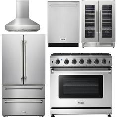 stainless steel appliance including oven, range and refrigerator