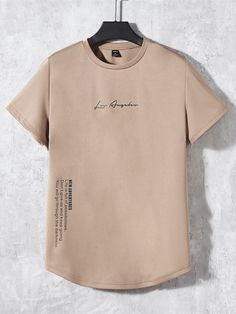 Apricot Casual Collar Short Sleeve Knitted Fabric Slogan  Embellished Slight Stretch Summer Men Clothing Best T Shirt For Men, Men’s Tshirts, Men's T-shirts, Mens Tshirt Designs, Tishert Men, Men's Tshirt Design, Best Mens T Shirts, Graphics Tees, Cool Shirt Designs