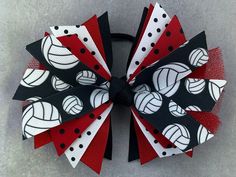 **Need more bows or hair ties than are showing available?  Just ask!  We love team orders and can usually make any number you need! For more team gifts, check out our other Etsy shop, TheRibbonLibrary.** We would love to custom make one or more of these for you in your team colors.  Just message us your colors, and we'll set you up!  We can do them for the whole team! First photo: a sample of the actual bow you will receive.  This is made-to-order, so your bow may have slight differences. Following photos: examples of how the bow can be worn, the approximate size, and what the back typically looks like. These photos are just examples.  The bow is secured to an elastic hair band to place in the hair. Foxy Ties prides itself on workmanship and quality.  Lauren uses extra care and time with e Volleyball Hair Ties, Hair Ribbons For Sports, Hair Ribbons Diy, Volleyball Hair Bows, Volleyball Ribbon, Soccer Ribbon, Soccer Hair Bows, Sports Hair Bows, Softball Hair Bows