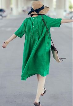 linen dresses women Green Cotton Half Sleeve Dress, Pleated Half Sleeve Summer Dress, Pleated Half Sleeve Dress For Summer, Nigeria Dress, Summer Dresses Short, Women Summer Dresses, Dresses Short Sleeve, Clothes Organization Diy, Linen Dress Women