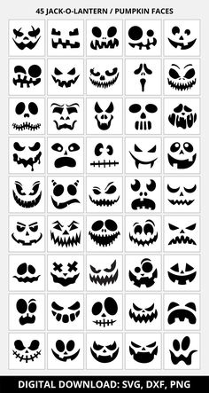 halloween pumpkin faces with different expressions and shapes to make them look like they are smiling