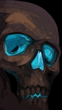 a drawing of a skull with glowing glasses on it's face and the eyes are lit up