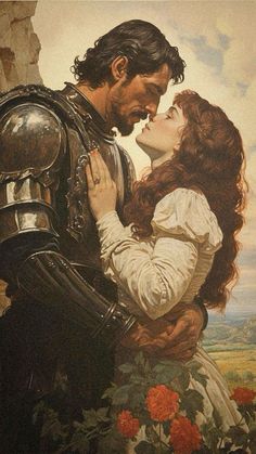 a painting of a man and woman kissing