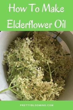 elderflower oil in a white bowl with the title how to make elderflower oil