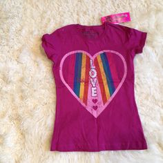 Nwt Children’s Top Purple Cotton Y2k T-shirt, Y2k Purple Graphic Print Top, Playful Pink Tops With Rainbow Print, Purple Y2k Cotton T-shirt, Trendy Pink Top With Rainbow Print, Y2k Purple Short Sleeve Tops, Purple Short Sleeve Y2k Style Tops, Purple Short Sleeve Y2k Top, Purple Y2k Short Sleeve Tops