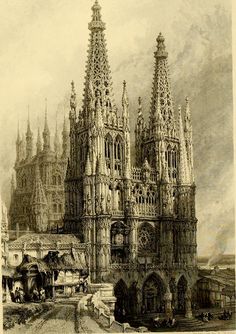 this is an old drawing of a cathedral