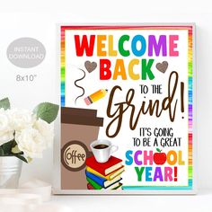 Welcome Back to the Grind Coffee Sign, Teacher Staff Student New School Year Gift, School Pto Pta Coffee Printable Decor, INSTANT DOWNLOAD Teacher Appreciation Coffee, Welcome Back Teacher, Welcome Back Gifts, Back To The Grind, Teacher Breakfast, Coffee Printable, Grind Coffee, School Pto, Teacher Appreciation Gifts Diy