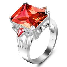 Cool Graceful Exaggerated Colored Gemstone Ornament Rings Red Gemstone Accented Jewelry For Party, Red Party Jewelry With Gemstone Accents, Red Jewelry With Gemstone Accents For Party, Red Gemstone Accent Jewelry For Party, Elegant Red Crystal Ring With Stone Setting, Fine Jewelry Crystal Ring With Gemstone Accents, Elegant Red Rings With Stones, Open Ring With Stones, Elegant Red Crystal Ring