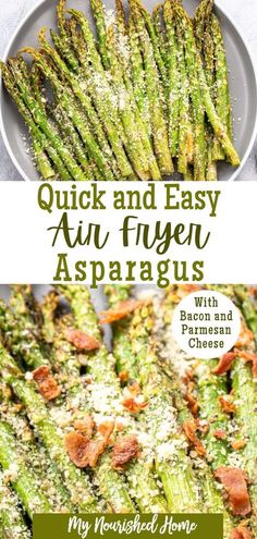 asparagus with parmesan cheese on top and the title overlay reads quick and easy an fryen asparagus with parmesan cheese