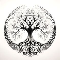 a drawing of a tree with many branches in the shape of a circle on a white background