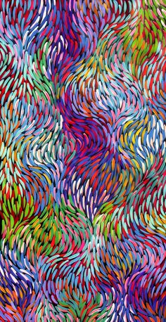 an abstract painting with wavy lines and colors