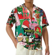 TAILOR-MADE TROPICAL STYLE 🌴 Our Hawaiian shirts are crafted just for you, not pre-made. Allow 3-6 business days for production. Please review all product details like type, size, and shipping address carefully before ordering to ensure accuracy. VIBRANT DESIGNS AND HIGH-QUALITY MATERIALS 🎨 Material: 100% polyester for softness and comfort. Features: Soft fabric with an open collar and round buttons ensures comfort with every wear. ❗ Color Disclaimer: Actual colors may slightly differ from online images due to monitor and lighting variances. SIZING GUIDE 📏 Achieve the perfect fit by following our detailed sizing guide (available in the last photo). We suggest using a tape measure for accuracy. Note: Manual measurements could vary by 1 - 1.5 inches. SHIPPING DETAILS 🚚 Shirts are shipped Multicolor Printed Christmas Tops, Casual Green Christmas Shirt, Festive Christmas Graphic Print Shirt, Christmas Festive Shirt With Graphic Print, Multicolor Printed Holiday Tops, Multicolor Printed Tops For Holiday, Casual Christmas Festive Shirt, Holiday Red Shirt As Gift, Casual Green Holiday Shirt