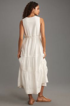 The dress that launched a thousand glowing reviews. Our iconic Somerset Dress features a soft A-line silhouette, flattering smocked waist, and everyday-elegant tiers. | The Somerset Maxi Dress: Linen Ties Edition by The Somerset Collection by Anthropologie in White, Women's, Size: 2XS, Linen/Viscose/Modal Somerset Dress, Somerset Maxi Dress, Maxi Dress Linen, Anthropologie Maxi Dress, Fitting Room, Dress Linen, Cotton Midi Dress, 50 Fashion, Linen Dresses