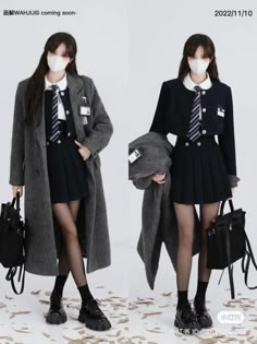 Elegant Uniform School, Korean School Uniform Outfits, All Black Uniform, Detective Uniform, School Outfits Latina, Fall Outfits Aesthetic Casual, Latina Christmas, Aesthetic Uniform