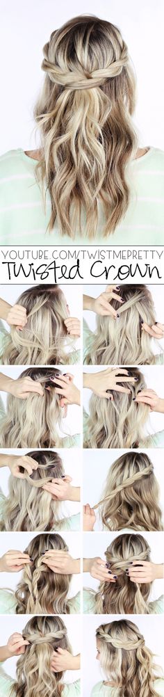 Twisted Crown Braid Tutorial - Twist Me Pretty Sanggul Cepol, Braid Crown Tutorial, Diy Wedding Hair, Hairstyle Tutorials, Fishtail Braid, Haircut Styles, Pinterest Hair, Wedding Hair Down, Winter Formal