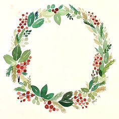 a wreath with berries and leaves painted on it