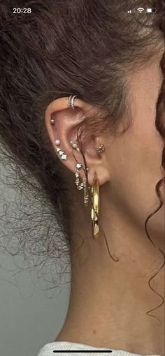 a close up of a person with ear piercings on their ears and behind the ear