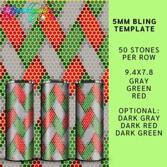 four cans of red, green and white candy canes with the text 5mm bling template